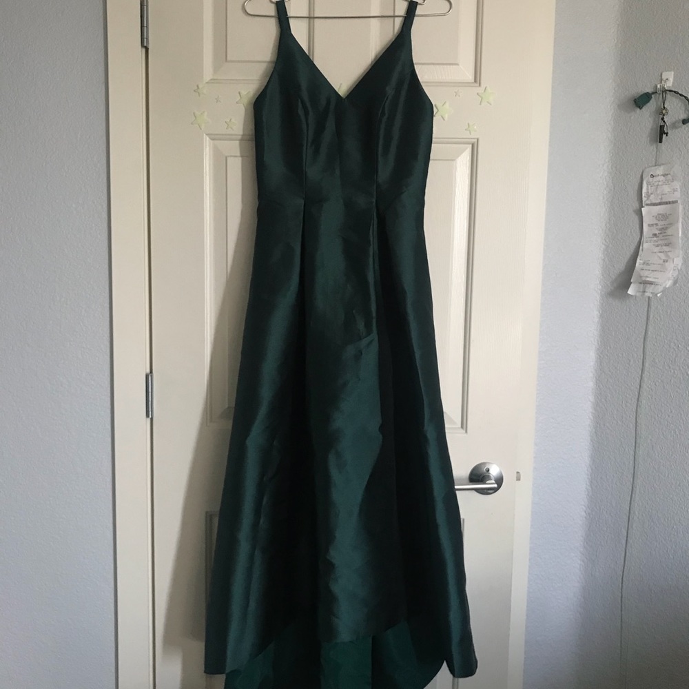 Satin Top Dress with Diamond Waist Decoration Emerald